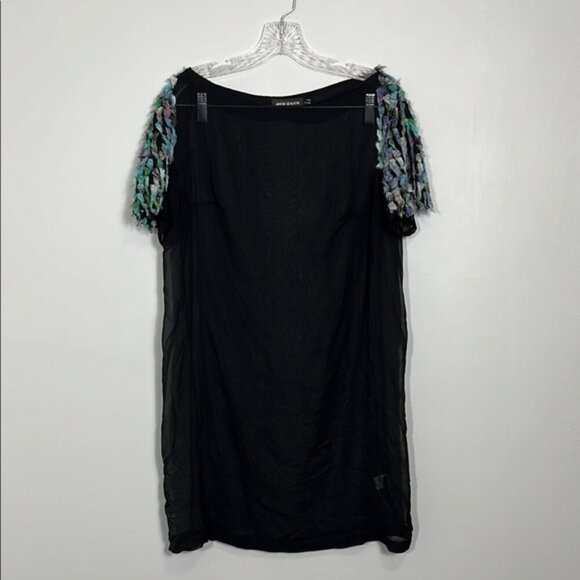 Antik Batik silk Black Dress with Colorful Sleeve Accents large - Picture 2 of 7